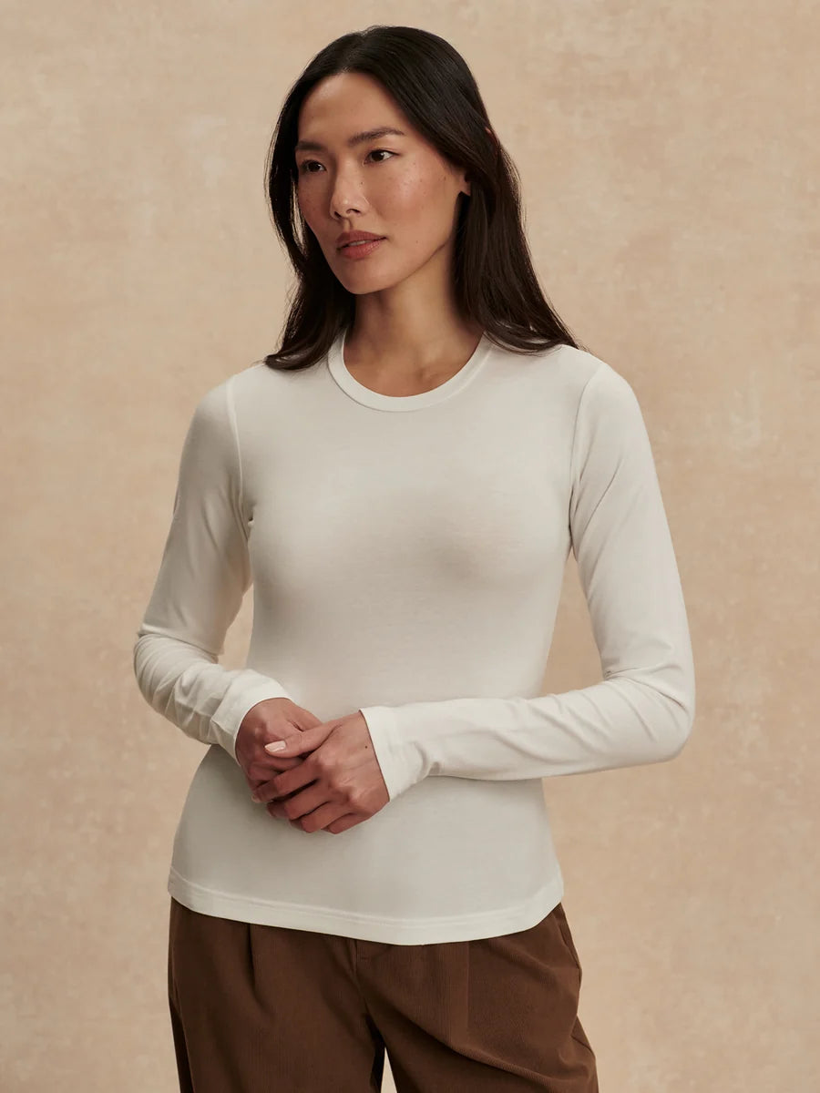 Varley Edna Long Sleeve Fitted Tee - White